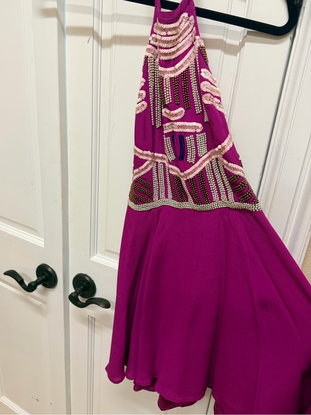 NBD Magenta Halter Mini Dress with Beaded Embellishment